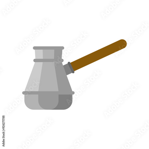 turkish coffee pot flat design vector illustration. coffee cezve illustration. Classic copper cezve with wooden handle equipment for cooking aromatic beverage