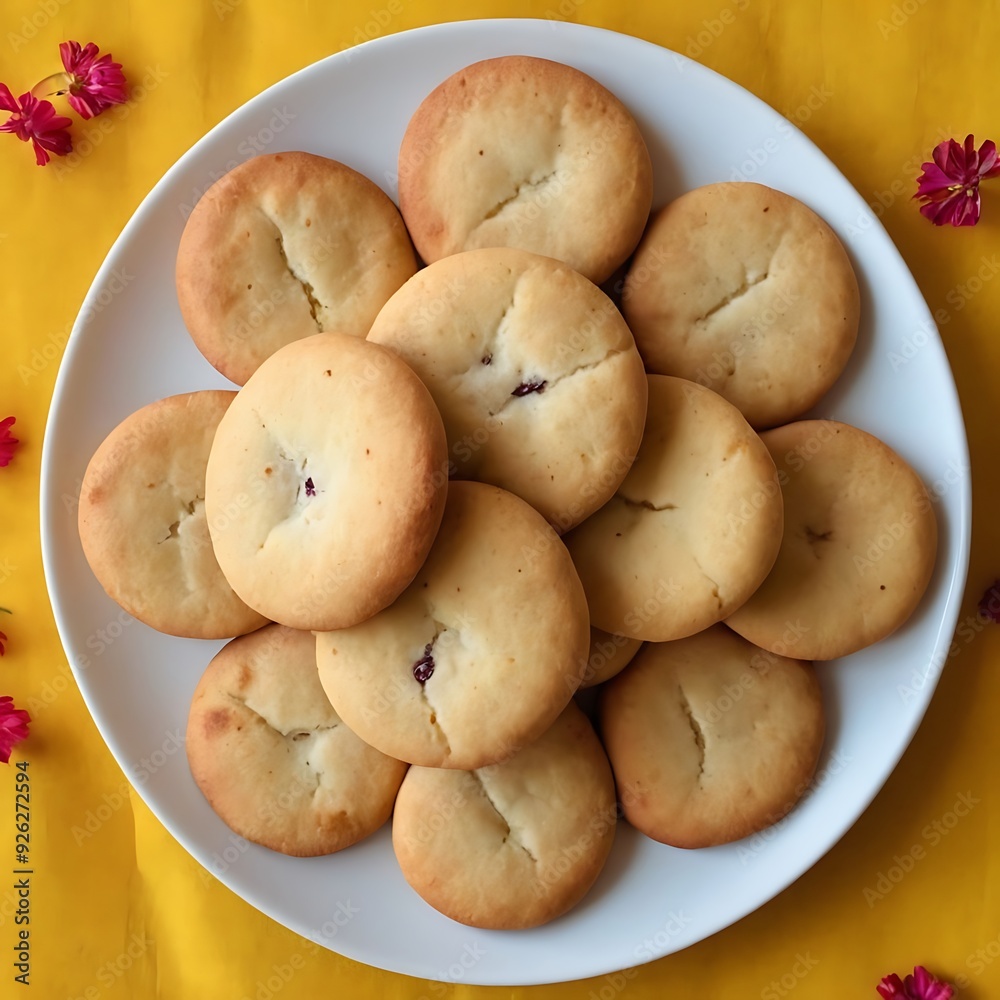 Fresh And Delicious Shortbread Biscuits or Cookies Nan Khatai Served in Plate Also called Nankhatai or Naan Khatai Popular Fresh And Delicious Shortbread Biscuits or Cookies Nan Khatai Served in Plate Also called Nankhatai or Naan Khatai Popular