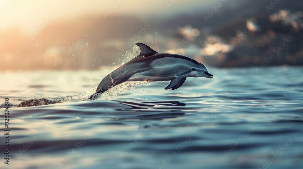 Obraz premium Dolphin Leaping Out of Water at Sunset.