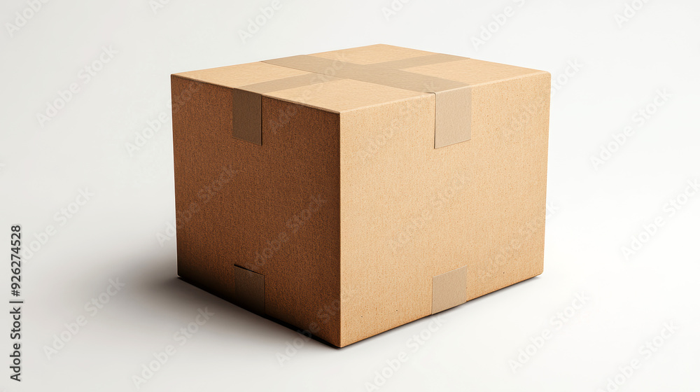 A cardboard box with a white label on top A cardboard box with a white label on top