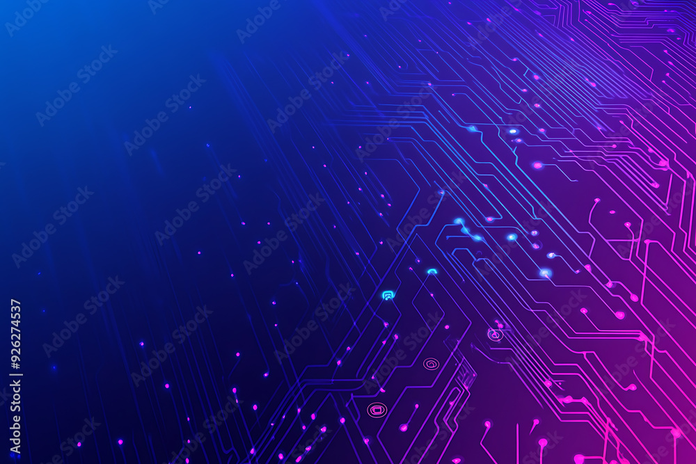 Futuristic vector illustration of an abstract circuit board with neon blue and purple gradients, showcasing intricate digital patterns and tech elements Futuristic vector illustration of an abstract circuit board with neon blue and purple gradients, showcasing intricate digital patterns and tech elements
