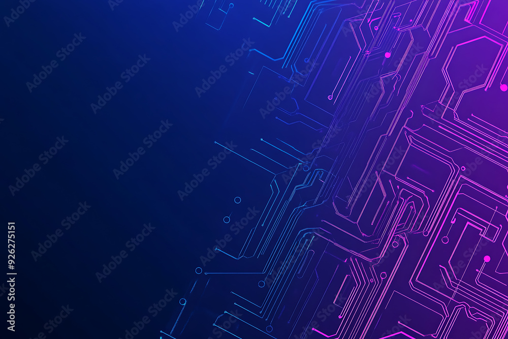 Futuristic vector illustration of an abstract circuit board with neon blue and purple gradients, showcasing intricate digital patterns and tech elements Futuristic vector illustration of an abstract circuit board with neon blue and purple gradients, showcasing intricate digital patterns and tech elements
