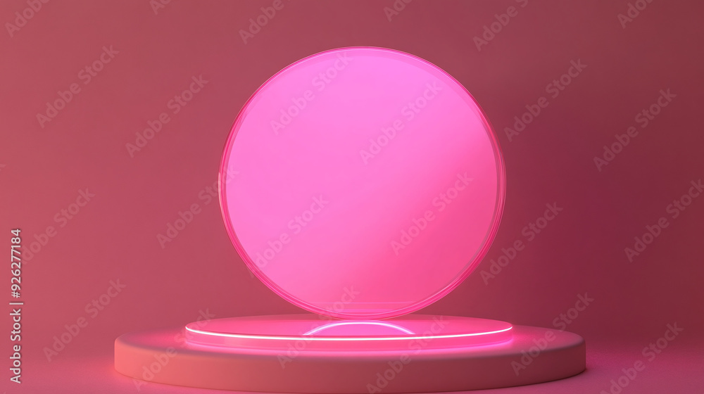 Purple Neon Themed Round Podium with a Futuristic Space Science Background for Product Showcasing