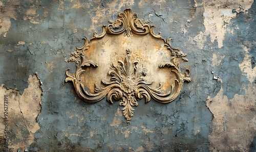 Ornate Gold Detail on Weathered Wall photo