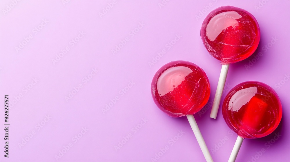Delicious Tasty Lollipops on Vibrant Violet Background Flat Lay Delicious Tasty Lollipops on Vibrant Violet Background Flat Lay