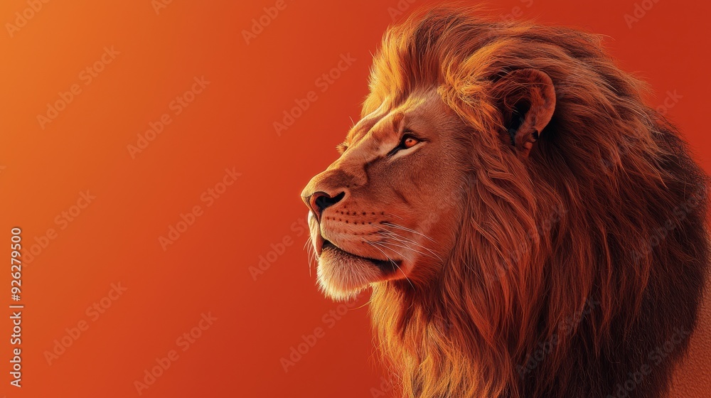 Naklejka premium A lion with a long mane and a red background
