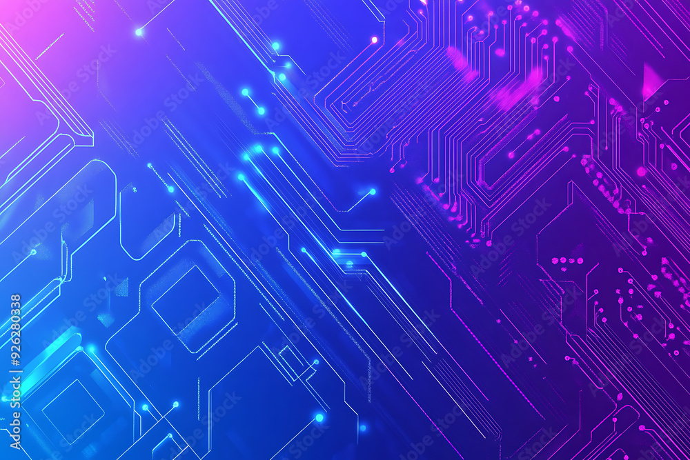 Futuristic vector illustration of an abstract circuit board with neon blue and purple gradients, showcasing intricate digital patterns and tech elements Futuristic vector illustration of an abstract circuit board with neon blue and purple gradients, showcasing intricate digital patterns and tech elements