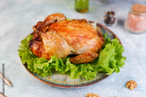 Levengi or Lavangi with Roast chicken.Azerbaijan cuisine. photo