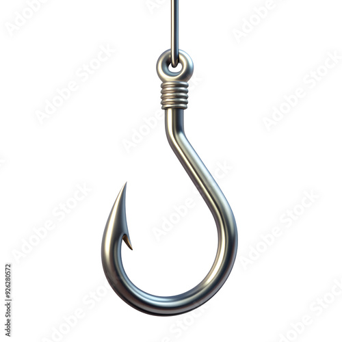 Fishing hook isolated on background, simple steel metal hook for sport fishing