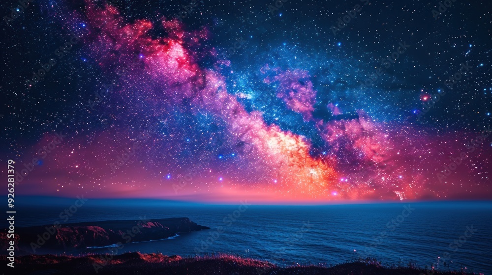 Fototapeta premium Fireworks with blur milky way background