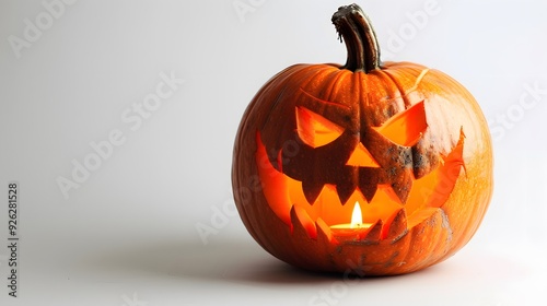 A single lit spooky Halloween pumpkins Jack O Lantern