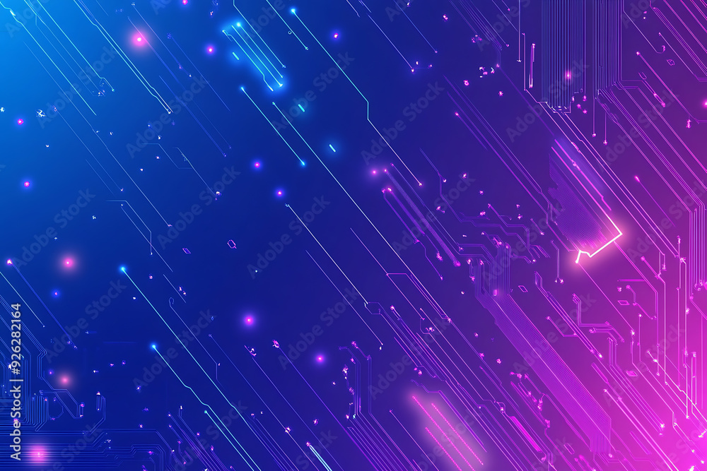 Futuristic vector illustration of an abstract circuit board with neon blue and purple gradients, showcasing intricate digital patterns and tech elements Futuristic vector illustration of an abstract circuit board with neon blue and purple gradients, showcasing intricate digital patterns and tech elements