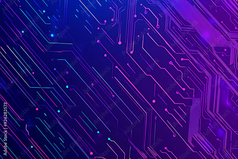 Futuristic vector illustration of an abstract circuit board with neon blue and purple gradients, showcasing intricate digital patterns and tech elements Futuristic vector illustration of an abstract circuit board with neon blue and purple gradients, showcasing intricate digital patterns and tech elements