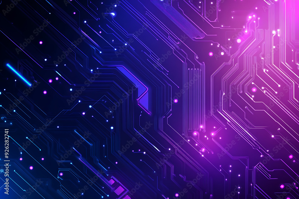 Futuristic vector illustration of an abstract circuit board with neon blue and purple gradients, showcasing intricate digital patterns and tech elements Futuristic vector illustration of an abstract circuit board with neon blue and purple gradients, showcasing intricate digital patterns and tech elements