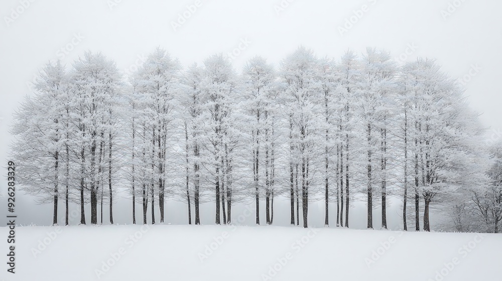 Tall trees covered in fresh snow, creating a serene and pristine winter scene. Tall trees covered in fresh snow, creating a serene and pristine winter scene.