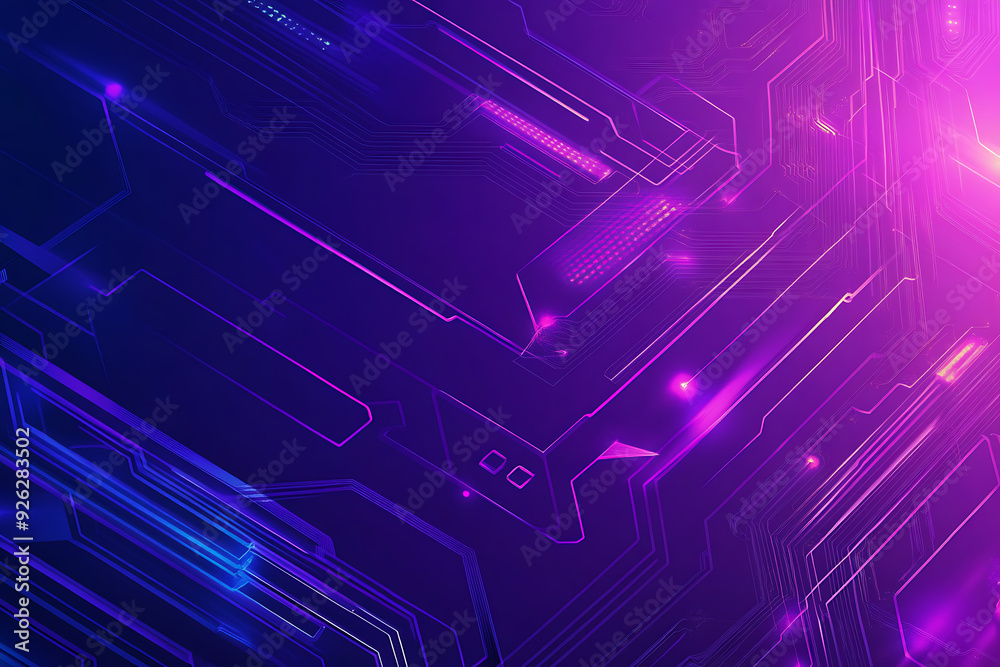 Futuristic vector illustration of an abstract circuit board with neon blue and purple gradients, showcasing intricate digital patterns and tech elements Futuristic vector illustration of an abstract circuit board with neon blue and purple gradients, showcasing intricate digital patterns and tech elements