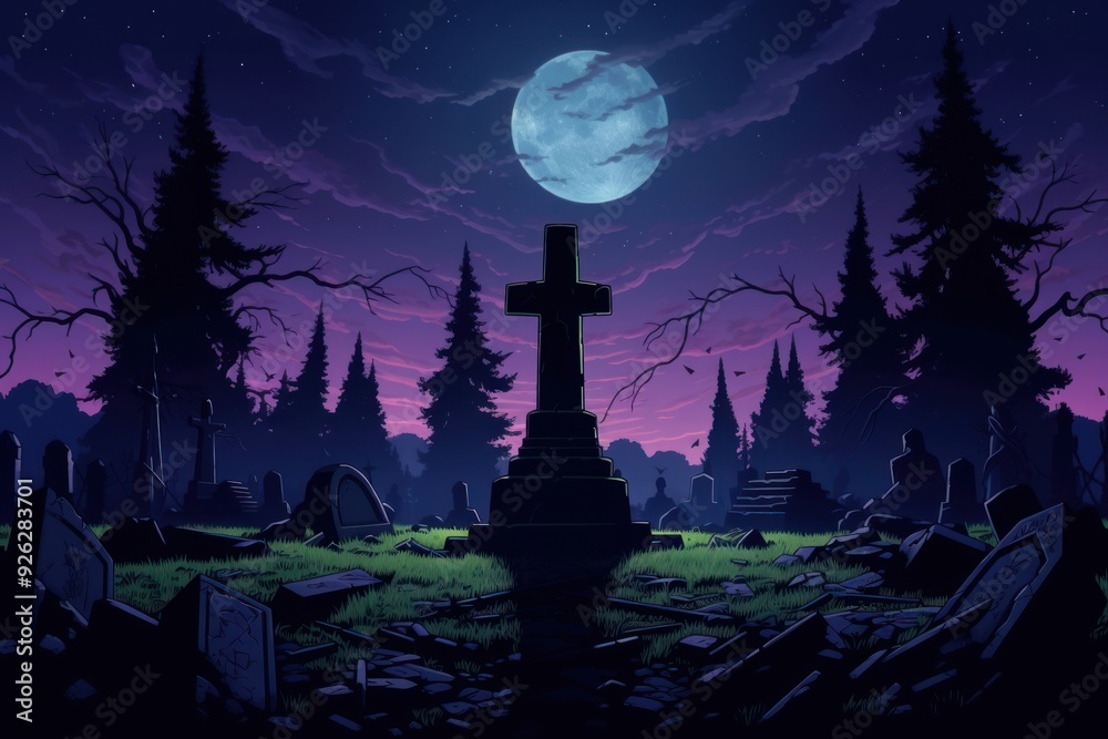 Grave at night tombstone cemetery outdoors. Grave at night tombstone cemetery outdoors.