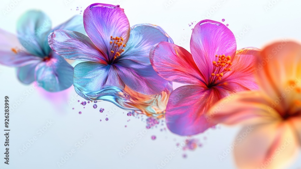 Vivid 3D design featuring a vibrant, happy life with colorful flower watermarks, isolated on a white background Vivid 3D design featuring a vibrant, happy life with colorful flower watermarks, isolated on a white background
