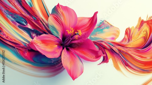 Vivid 3D abstract piece with a focus on happy life themes and vibrant flower watermarks, perfect for magazine cover, isolated on white