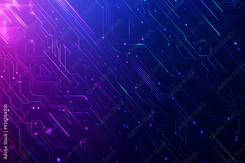 Futuristic vector illustration of an abstract circuit board with neon blue and purple gradients, showcasing intricate digital patterns and tech elements Futuristic vector illustration of an abstract circuit board with neon blue and purple gradients, showcasing intricate digital patterns and tech elements