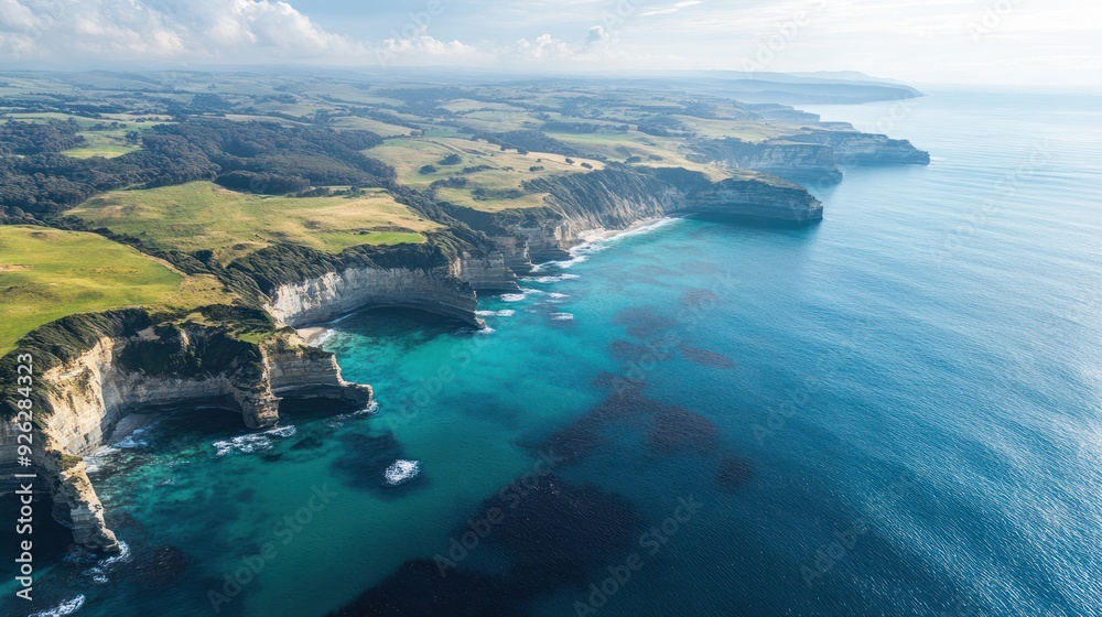 Aerial View of Rugged Coastline with Turquoise Ocean Aerial View of Rugged Coastline with Turquoise Ocean