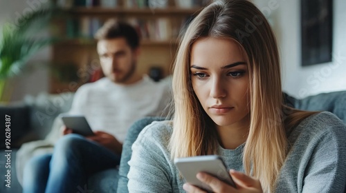 Focused Woman Choosing Smartphone over Socializing, Modern Technology Lifestyle Concept