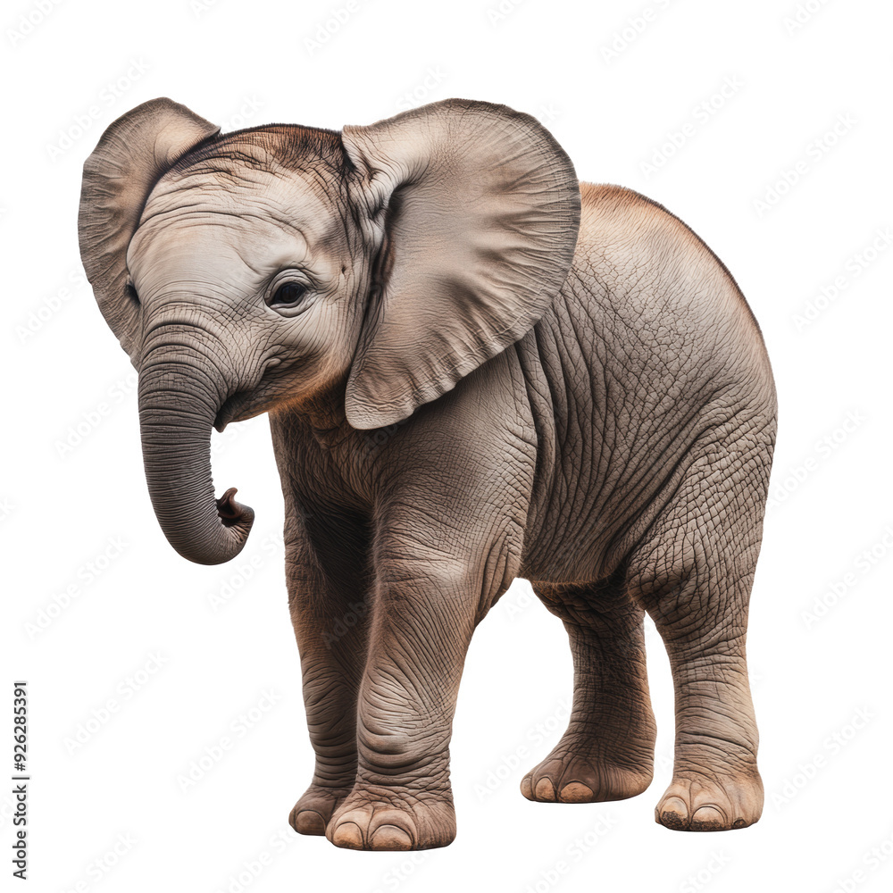 Fototapeta premium PNG Young elephant standing attentively in a natural setting during daylight in a wildlife sanctuary