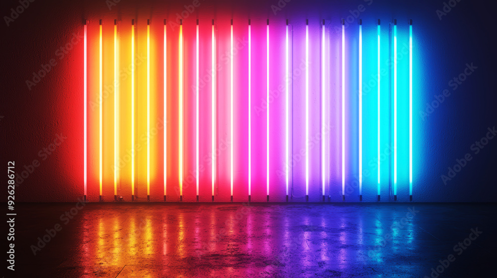 A row of neon lights in a room A row of neon lights in a room