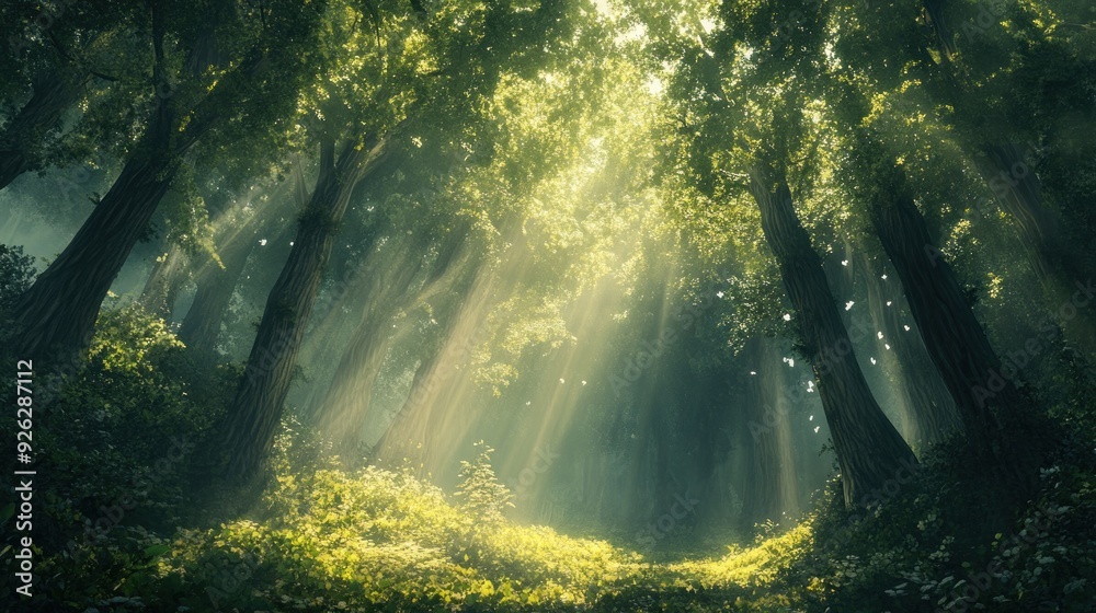 Sunbeams Illuminating a Mystical Forest Clearing Sunbeams Illuminating a Mystical Forest Clearing