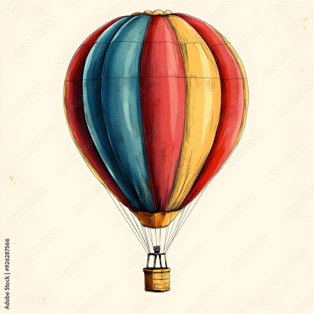 Fototapeta premium Vibrant Hot Air Balloon in Minimalist Doodle Design on Plain White Background