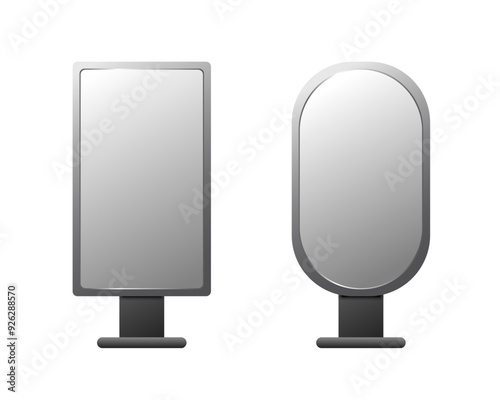 Vertical billboard screens, banners, posters, lighted signs for products. Vector illustration