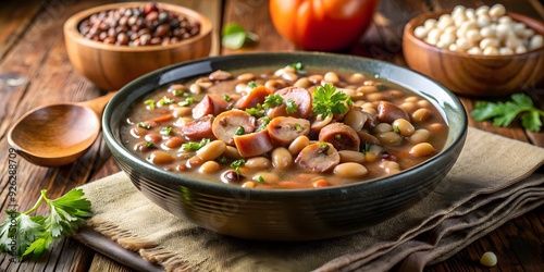 soul food, Black-eyed Peas, savory, stewed, southern, tender, smoky, soul food, ham hock, slow-cooked, black pepper, onion, garlic photo