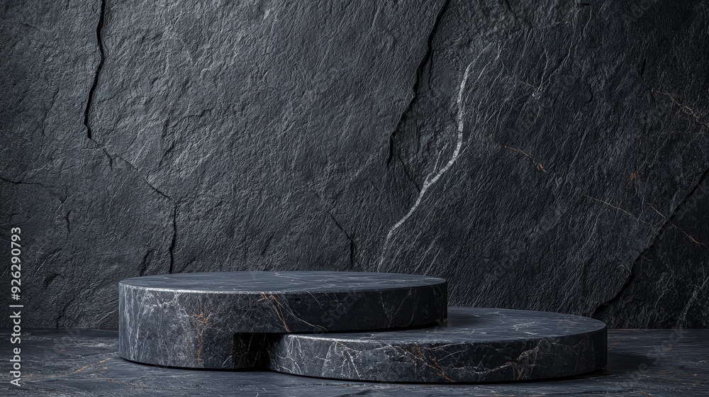 Fototapeta premium A black stone pedestal with two round bases