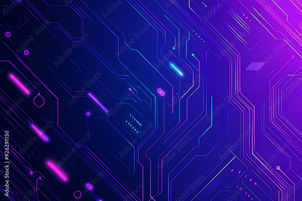 Futuristic vector illustration of an abstract circuit board with neon blue and purple gradients, showcasing intricate digital patterns and tech elements Futuristic vector illustration of an abstract circuit board with neon blue and purple gradients, showcasing intricate digital patterns and tech elements