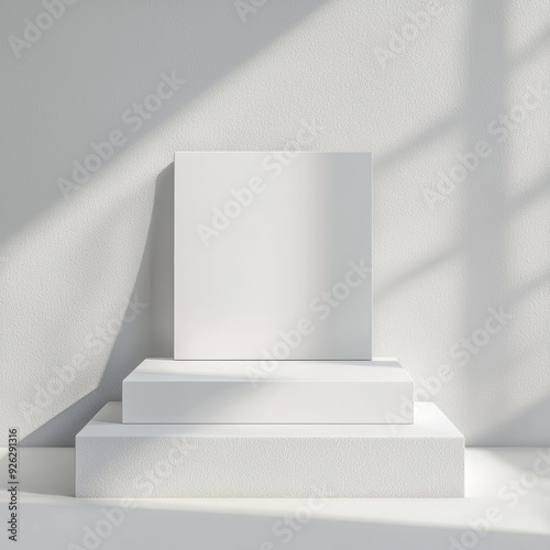 A white box is on top of two white blocks