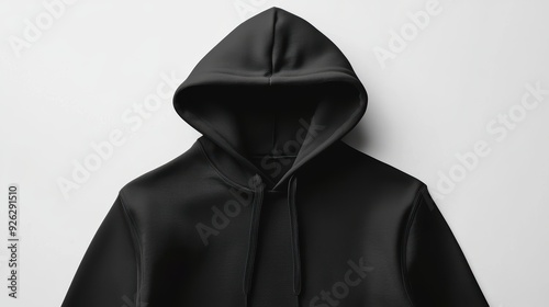 A hooded sweatshirt is shown with the hood pulled up