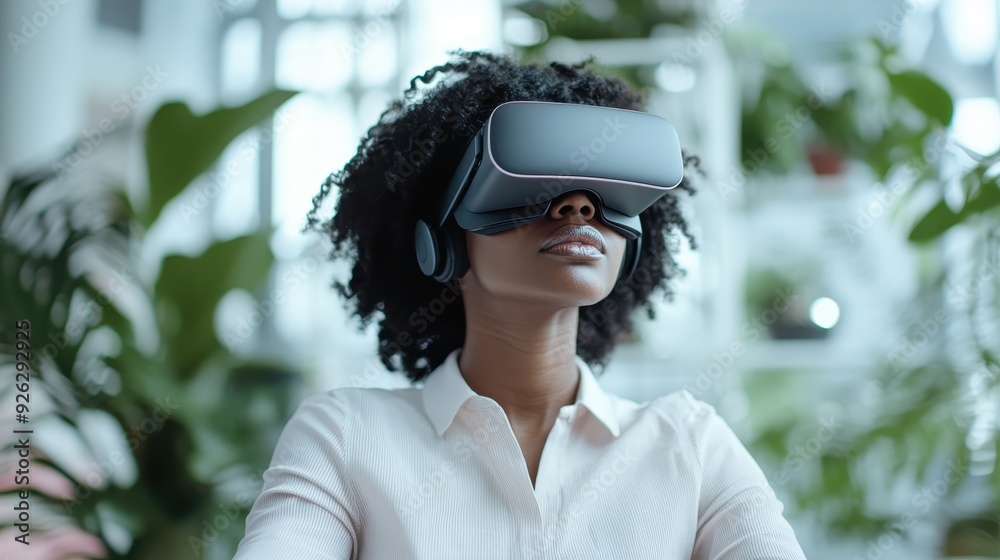 A tech enthusiast explores virtual reality while seated in a modern indoor office filled with natural green plants, emphasizing the connection between technology and nature. A tech enthusiast explores virtual reality while seated in a modern indoor office filled with natural green plants, emphasizing the connection between technology and nature.