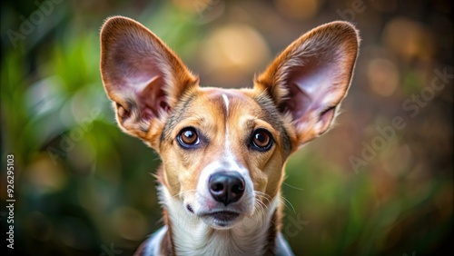 Close-up of a cute dog listening attentively with its oversized ear