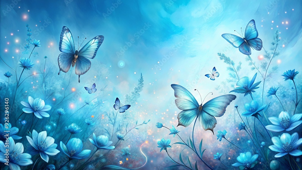 Surreal sketch of azure flowers resembling butterflies in a whimsical and dream-like setting Surreal sketch of azure flowers resembling butterflies in a whimsical and dream-like setting