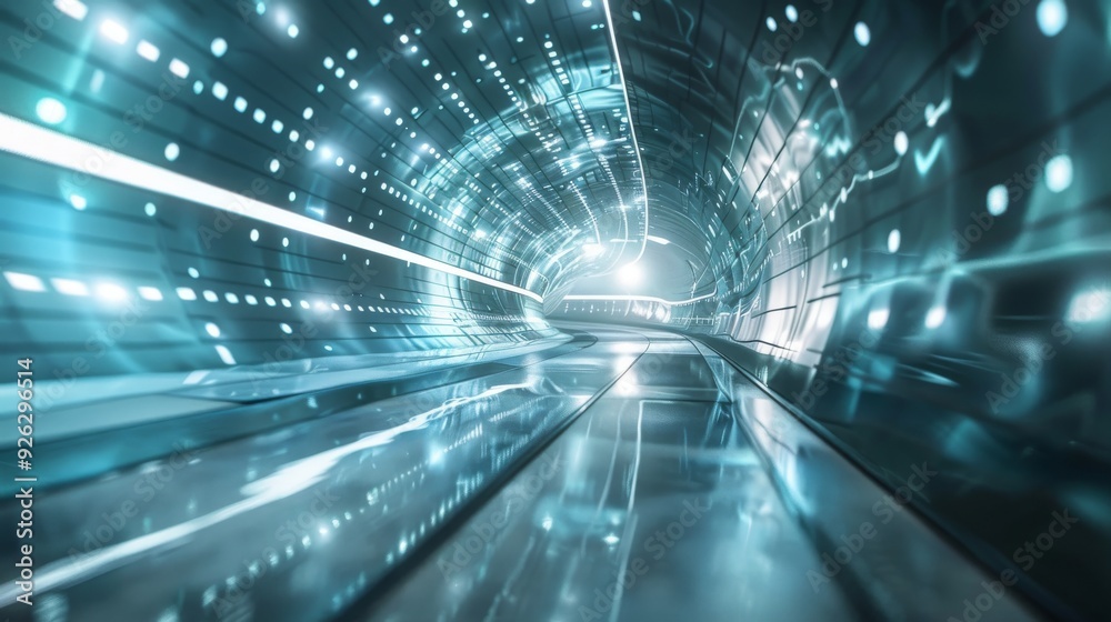 Abstract Digital Network Tunnel with Glowing Lines and Lights Abstract Digital Network Tunnel with Glowing Lines and Lights
