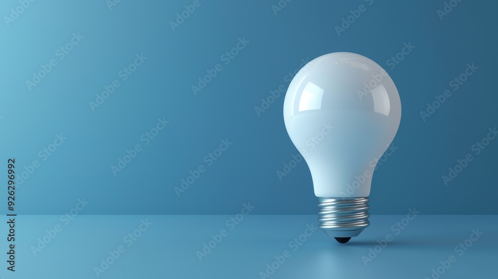 A light bulb is lit up on a blue background A light bulb is lit up on a blue background
