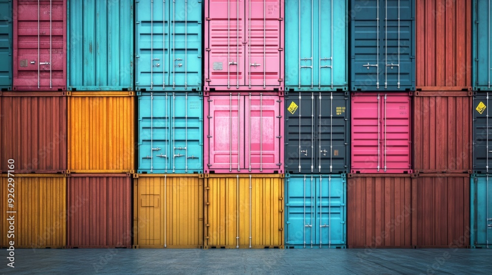 Fototapeta premium Shipping containers stacked on top of each other. Cargo sea port logistics and transportation