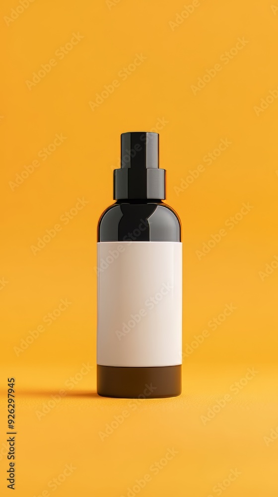 A bottle of perfume is sitting on a yellow background A bottle of perfume is sitting on a yellow background