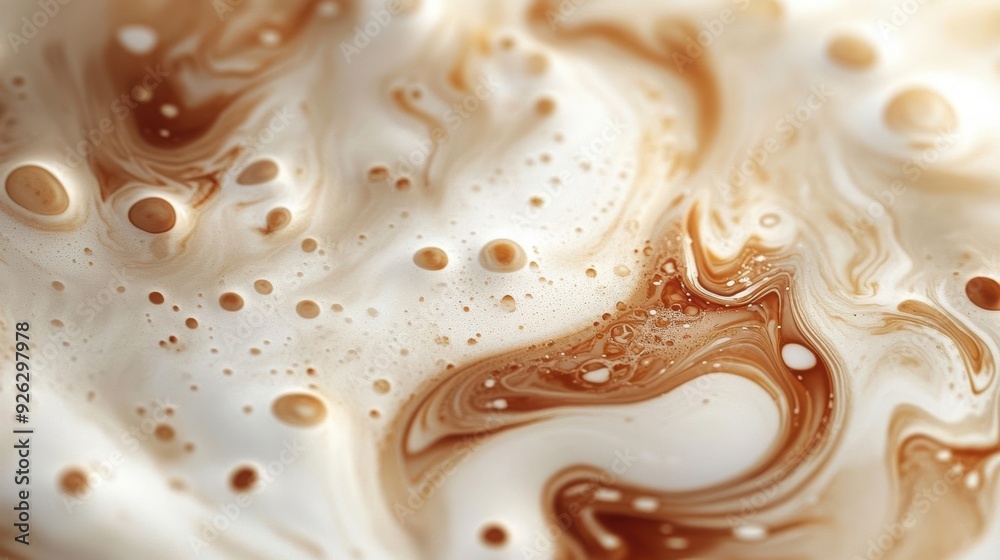 Beautiful swirling patterns of coffee and cream create an artistic and appetizing visual experience in this close-up shot. Beautiful swirling patterns of coffee and cream create an artistic and appetizing visual experience in this close-up shot.