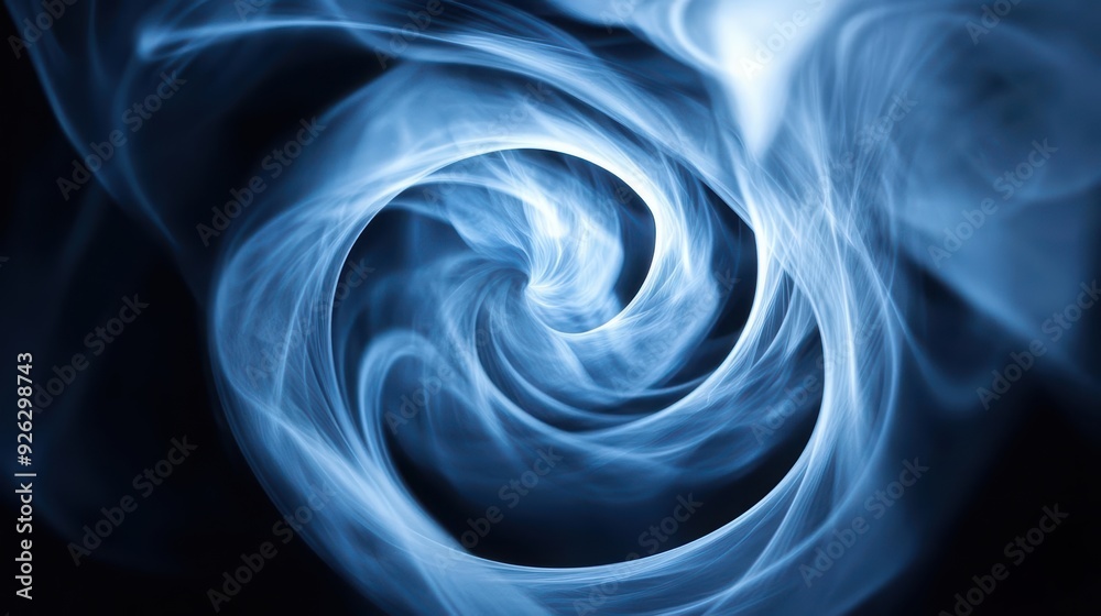 Obraz premium An abstract swirl of blue smoke creating a mesmerizing vortex effect on a dark background, perfect for artistic projects.