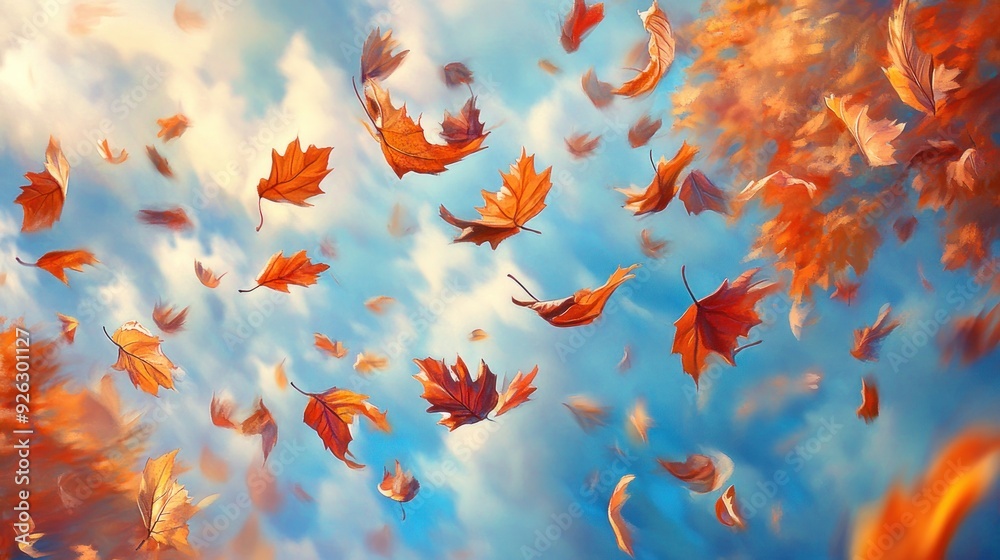 Orange Autumn Leaves Falling Through the Air Orange Autumn Leaves Falling Through the Air