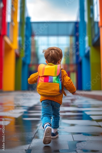 Kid running to school. First day at school concept. Back to school