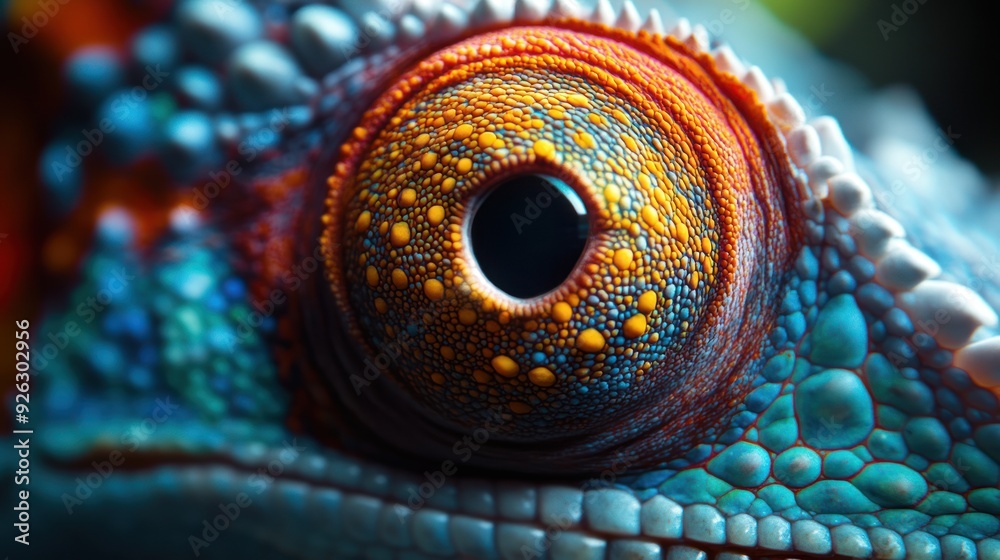 Fototapeta premium Close-up of a Chameleon's Eye and Skin Texture