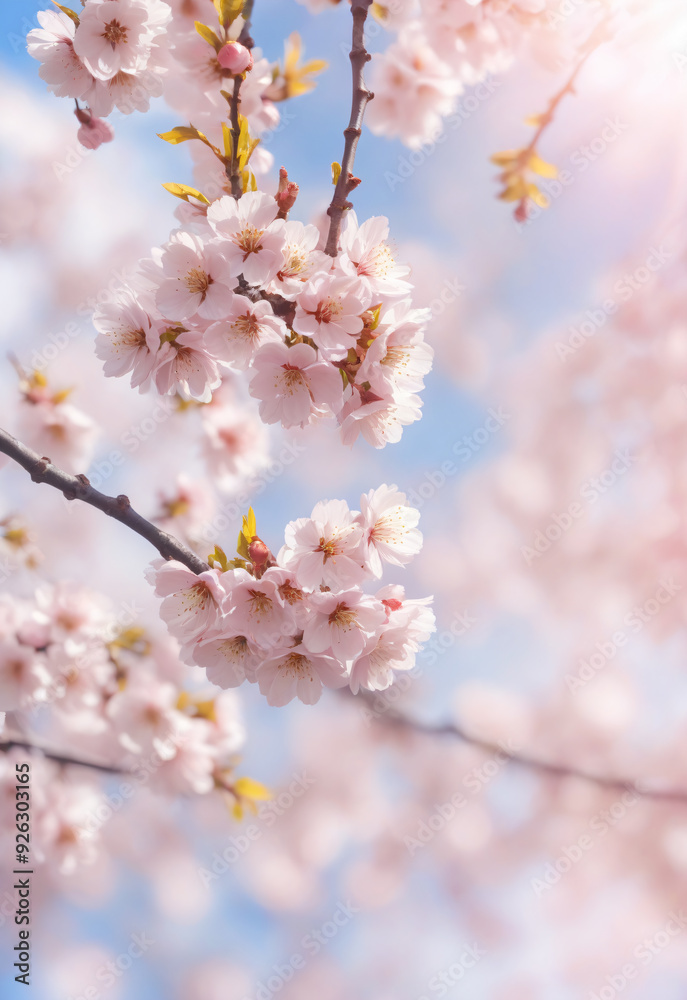Sakura. Branches with pink flowers on a plain background for publications. Sakura. Branches with pink flowers on a plain background for publications.