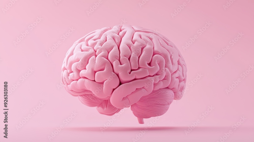 A pink brain is shown in a white background A pink brain is shown in a white background